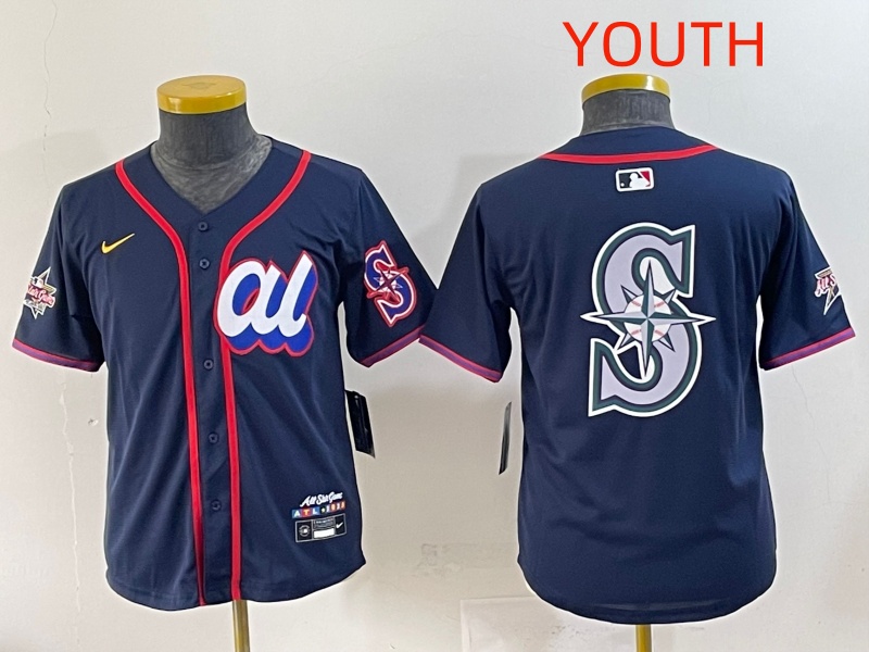 Youth  2025 Seattle Mariners Blank Drak Blue All star Blank Blue Nike MLB Jersey style 5->youth mlb jersey->Youth Jersey
